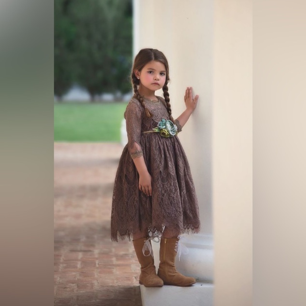 TRISH SCULLY BELLA RAFAELLA DRESS & BELT SET- CHOCOLATE SIZE 6